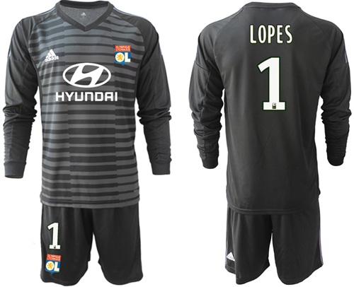 Lyon #1 Lopes Black Goalkeeper Long Sleeves Soccer Club Jersey